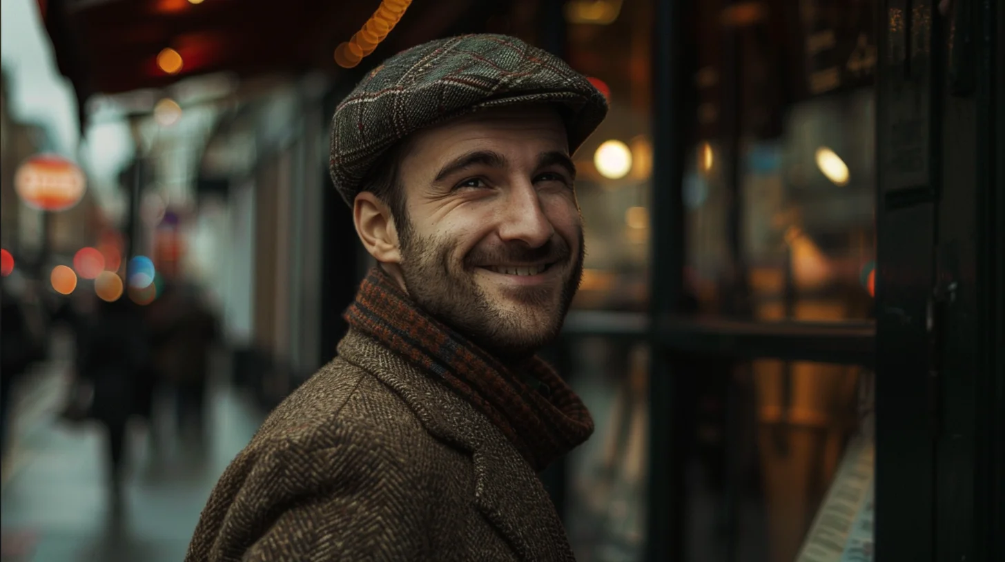 Hero Man Wearing Tweed Jacket And Hat